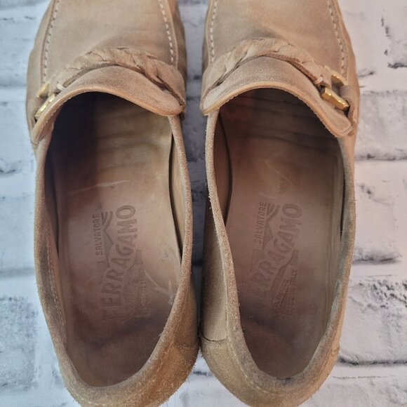 Men\'s Salvatore Ferragamo Suede Leather Sole Braid & Bit Loafers Size 8.5